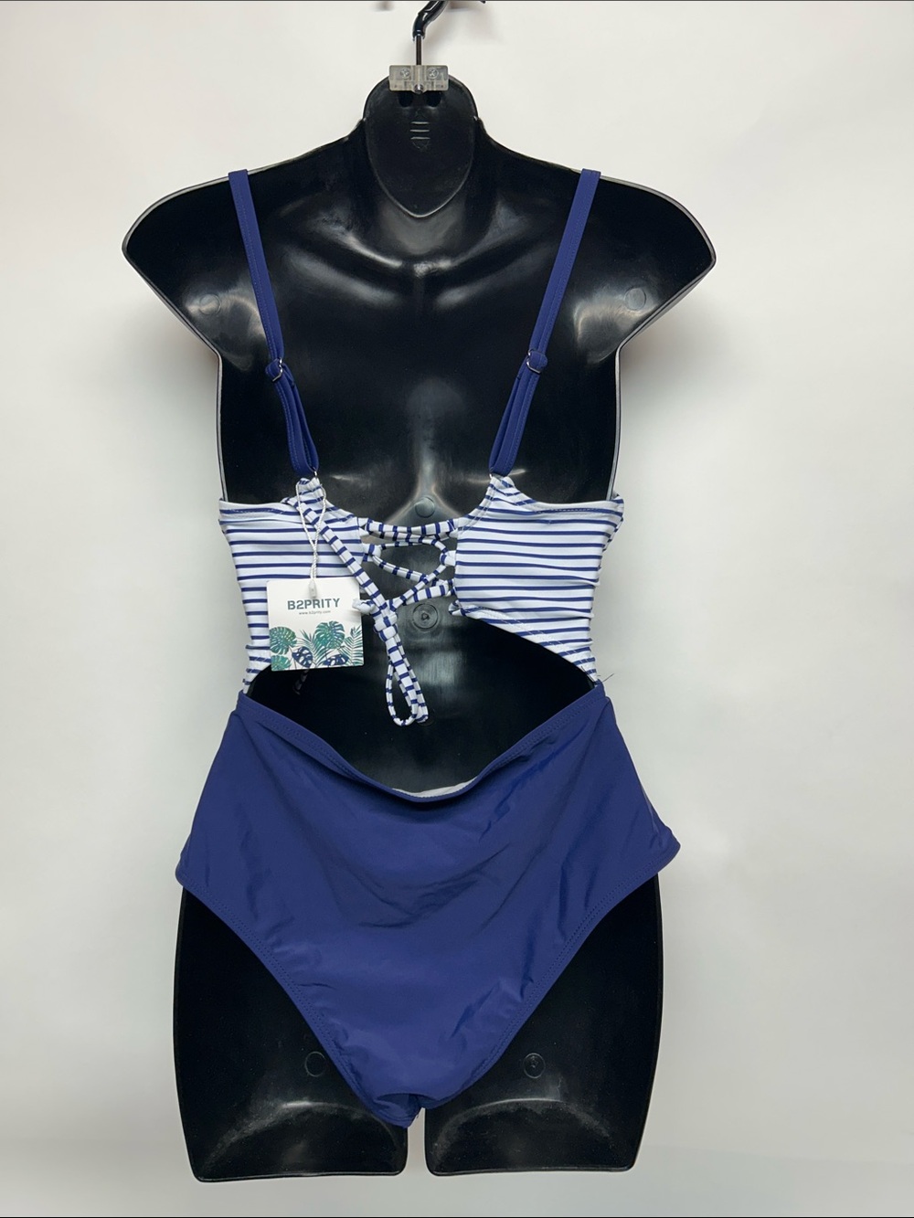 Navy & White Striped women’s size small One-Piece Swimsuit b2prity - Picture 4 of 4